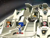 Sonic and his friends (Sonic X) on the Blue Typhoon vessel in other space.