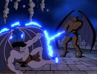 Derek Maza/Talon (Gargoyles) blasting Goliath with electricity.