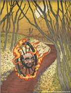 Wa Nyudo (Japanese Folklore) are supremely evil entities resembling disembodied heads within burning ox-cart wheels.