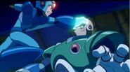 Mega Man X (Mega Man X) using his Limitless Potential to burn Sigma's face.