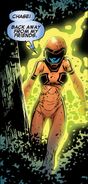 Hazmat/Jennifer Takeda (Marvel Comics) can emit different types of radiation, which gives her different powers, but has to be contained because of it.