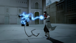 Mako shooting lightning at mecha tank.png