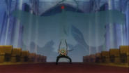 Roronoa Zoro (One Piece) summons a cloaked demon-like apparition while using his Enbima Yonezu Oni Giri technique.