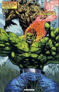 The Man-Thing (Marvel Comics) burning the Hulk.