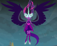 After being corrupted by the Equestrian magic she collected, Twilight Sparkle (My Little Pony: Equestria Girls) became Midnight Sparkle, a dark angel-like form obsessed with the understanding of magic.