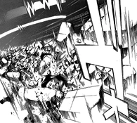 Yūki Tenpōin (Code:Breaker) using Noise Crush to create a resonating sound wave, shattering matter.