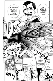 Papillon Pierces Shishaku.png (525 KB) Papillon (Buso Renkin) deals a critical blow to his father, Shishaku, by piercing his stomach wall and back, leaving the man close to death before finishing him off.