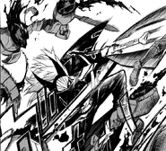 Daidara (Akame ga Kill!) wielding the Double-Bladed Axe: Belvaac, a very heavy ax that possesses tremendous offensive power and can be split apart and thrown with homing capabilities.