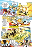 Turbo Tails and Super Shadow (Archie's Sonic the Hedgehog) controlling the Chaos Emeralds through their connection to the Chaos Force.