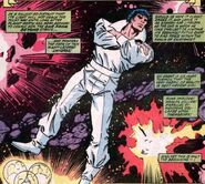 Pre-Retcon Beyonder (Marvel Comics) wields ultimate power that has been stated multiple times as being hundreds to thousands or even millions of times stronger than the entire Marvel Multiverse combined. which includes the cosmic entities and abstract being as well