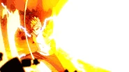 Genos (One-Punch Man) using his upgraded Incineration Cannons to fire a beam of destructive fire...