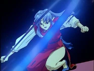 Miyuki (Yu Yu Hakusho) transform a strand of her hair into a blue whip.