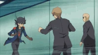 Yusei Fudo (Yu-Gi-Oh) knocking out two trained bodyguards.