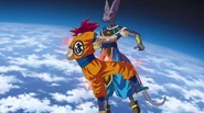 Beerus (Dragon Ball Super) uses his hand to pierce through Goku's chest.