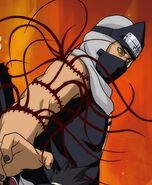 Kakuzu (Naruto) stitched Hidan's neck and Deidara's arms with Earth Grudge Fear.