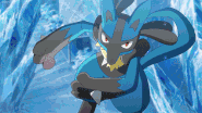 Lucario (Pokémon) using Aura Sphere, also known as Wave Bomb.