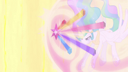 Princess Celestia (My Little Pony: Friendship Is Magic) using the Elements of Harmony to banishing Nightmare Moon in the moon for 1,000 years.