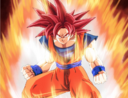 Goku (Dragon Ball) in his Super Saiyan God transformation.