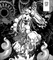 Taraba (Battle Angel Alita: Last Order) uses EM Scalar Waves to project protective full body energy fields to enhance his defense and offense.