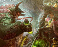 Nurgle (Warhammer/Warhammer 40K) is the Plague Lord, one of the four Chaos Gods who is a master of virulent magic.