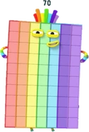 Like Seven, Seventy (Numberblocks) also creates rainbows and can create a giant rainbow arc by splitting into ten sevens.