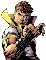 Val Armorr/"The Karate Kid" (DC Comics) is in superb peak condition. he possesses the condition of a man his age, weight, and size who engages in extreme training.