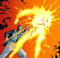 Jack Knight (DC Comics) using the Cosmic Rod to fire a Star Bolt.