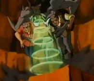 Blitzwolfer (Ben 10) using his Sonic Scream to propel himself into the air.