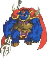 In many of his incarnations, Ganon (The Legend of Zelda series) wields the Trident, an ancient weapon crafted for evil purposes. Not only does the weapon give Ganon terrible power but also acts as a powerful conduit for his evil magic.
