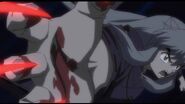 InuYasha (InuYasha) infusing his blood with his demonic energy to create sharp blood blades.