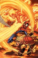 Human Torch and Pyro (Marvel Comics) with Spider-Man caught in the cross-fire, literally.