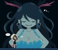 Lubella the Witch of Decay, (Momodora) is a giantess so large that only her head, shoulders, and bust can fit on-screen.