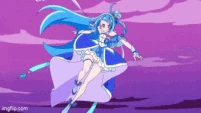 Aokaze Nana/Cure Wink (You and Idol Precure) combat style is primarily focused on delivering strong and well-coordinated attacks with her legs.