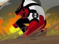 Fourarms (Ben 10) punching the ground with such strength that it results in shock waves.