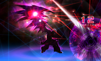 Ragna the Bloodedge (BlazBlue) forming a wing on his left arm during Black Onslaught.