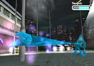 Chaos (Sonic the Hedgehog) stretching his watery body.