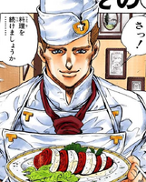 Tonio Trussardi (JoJo’s Bizarre Adventure Part IV Diamond is Unbreakable) is a highly skilled chef who uses his abilities to spread happiness, using his Stand, Pearl Jam to give his food curative abilities.