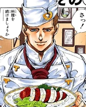 Tonio Trendy/Trussadi (JoJo's Bizarre Adventure Part IV: Diamonds are Unbreakable) infuse his Stand, Pearl/Pole Jam into his food, and increase the healing potency of the dishes to supernatural levels.