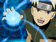 Naruto Uzumaki (Naruto) concentrates his chakra energy into his right hand, forming his traditional Rasengan.