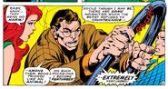 Hank McCoy/Beast (Marvel Comics) bending a steel rod.