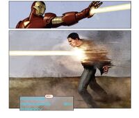 Tony Stark/Iron Man (Marvel Comics) firing a Repulsor blast.