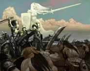 Myrmidia Warhammer.jpg (161 KB) Channeling the powers of their goddess of war, the Cult of Myrmidia (Warhammer) is cable to utilize her power to aid their own warfare efforts.