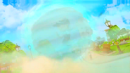 Boboiboy Cyclone (Boboiboy) producing a spherical air shield.