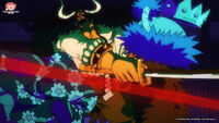 Kaido (One Piece) has incredible skill in swordsmanship, quick drawing a nodachi from behind, and execute Orochi in one slash.