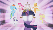 Whenever Mane Six (My Little Pony: Friendship is Magic) are together with their Elements of Harmony, they are able to combine their magic in order to banish or imprison anything that may prove as a threat to Equestria.