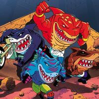 Ribster, Jab, Streex and Big Slammu (Street Sharks), humans who are mutated to anthropomorphic sharks.