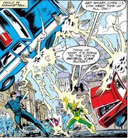 Max Dillon/Electro (Marvel Comics) shooting electric beams for attack...