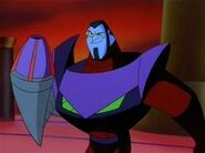 After a huge explosion, Warp Darkmatter (Buzz Lightyear of Star Command) gained a cybernetic arm that was grafted to his body and carries a lot of weapons or even morph into weapons that are similar to Star Command or have illegal weapons like a plasma cannon which the Galactic Alliance outlawed.