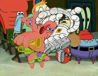 Sandy beats up Patrick.png (306 KB) Sandy Cheeks (SpongeBob SquarePants) beats up Patrick Star with a rapid flurry of punches and kneeing.