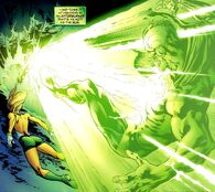 Hal Jordan (DC Comics) blasting Cyborg Superman with his Sun Shot, a beam with the power of a small sun.